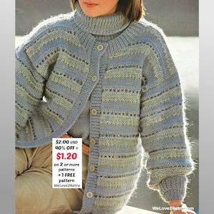 Patrón de cárdigan de punto vintage – Chaqueta tipo jersey retro • Tutorial en PDF para mujer