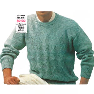 RETIREMENT-SALE***  Men's Cable Knit Sweater Pattern PDF – Vintage Aran Pullover, Jumper Knitting