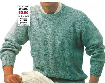 Herren Zopfmuster Pullover Strickmuster PDF – Vintage Aran Pullover Strickmuster