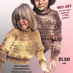 Crochet Kids Sweater Pattern: Vintage Children&#39;s Jumper PDF