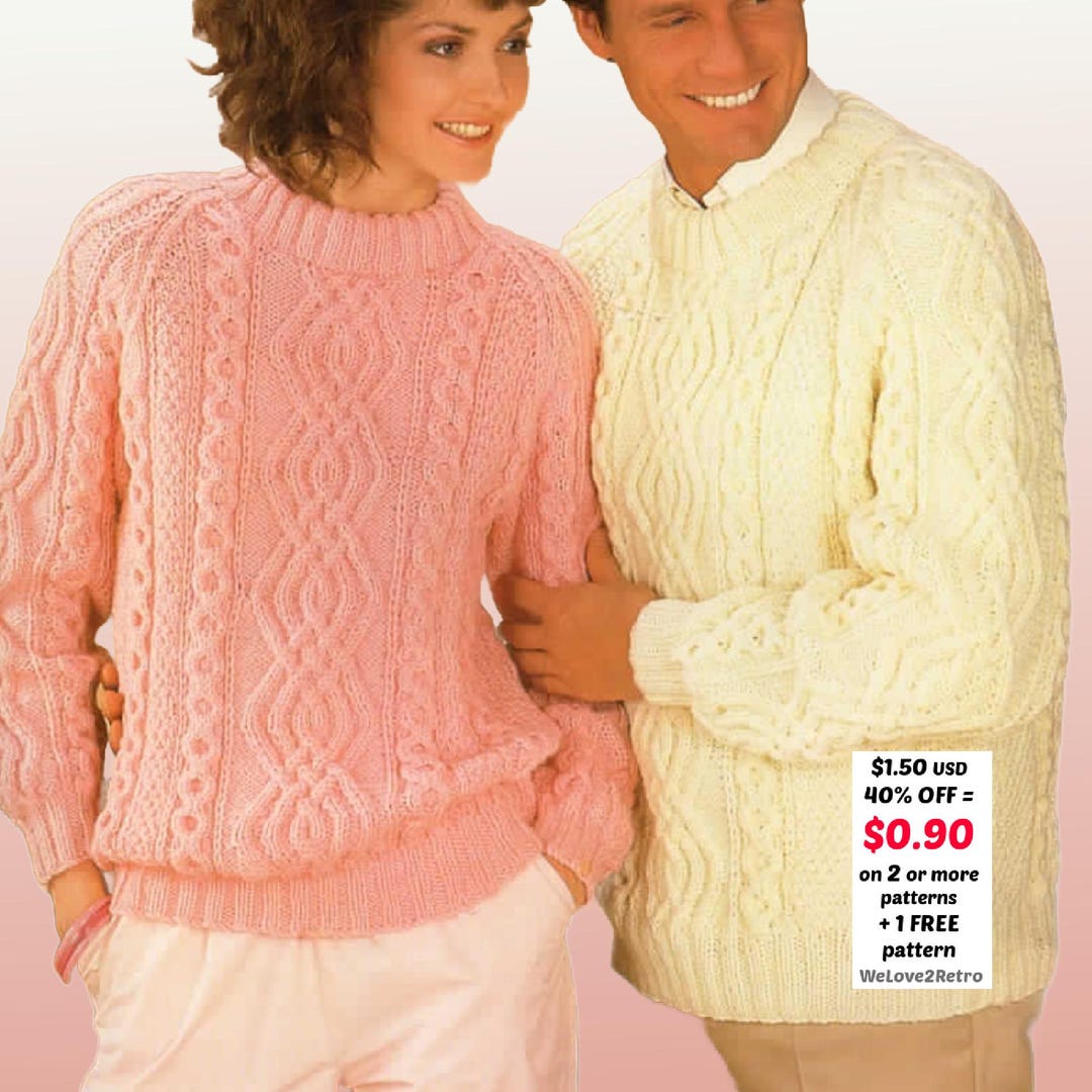 RETIREMENT-SALE*** Vintage Aran Cable Knit Sweater Pattern Irish