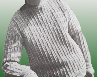 Men’s Crochet Sweater Pattern -Easy Unisex Raglan Pullover Vintage Jumper Beginner PDF