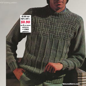 Men's Sweater Knitting Pattern PDF, Vintage Pullover Jumper, Easy DIY Knit Retro Gift