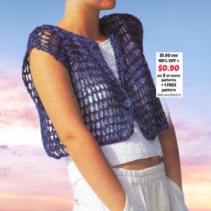 RETIREMENT-SALE***  Boho Summer Knit Top Pattern – Lace Cardigan, Cotton Jacket, Easy Women's Knitting