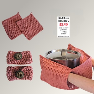 RETIREMENT-SALE*** Crochet Kitchen Set Pattern PDF, Vintage Pot Holder and Towel Ring