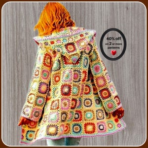 RETIRING-SOON=   Granny Square Jacket Pattern PDF • Boho Patchwork Coat • Vintage Crochet Design