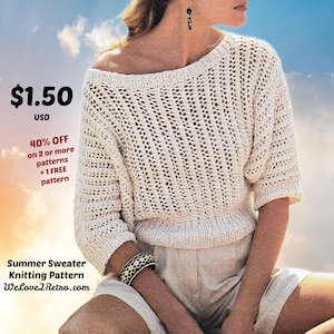 Boho Knit Summer Top Pattern: Easy Cotton Sweater (PDF Download)