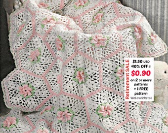 RETIREMENT-SALE***  Vintage Lacy Crochet Baby Blanket Pattern - PDF Heirloom Afghan Tutorial Beginners