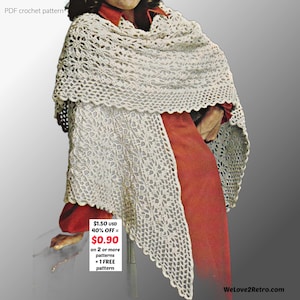 RETIREMENT-SALE***  Easy Crochet Shawl Pattern – Boho Lacy Wrap, Vintage Festival Scarf Lightweight