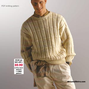 Patrón de suéter de punto para hombre (PDF) - Tutorial para principiantes de suéter vintage de otoño e invierno