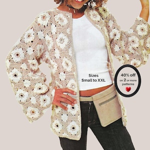 RETIREMENT-SALE*  Granny Square Cardigan - Crochet Jacket Pattern - Boho Retro Sweater-Coat Vintage PDF