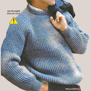 RETIREMENT-SALE*  Knit Sweater Pattern • Raglan Men’s Pullover • Jumper • Vintage Classic Knitting PDF
