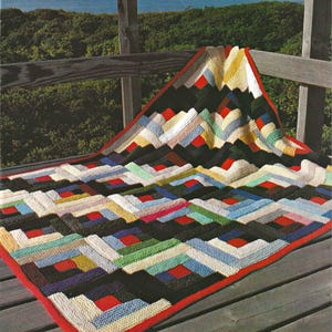 Padrão de tricô fácil para manta Log Cabin - Manta patchwork para iniciantes, ideal para aproveitar sobras de tecido (PDF)