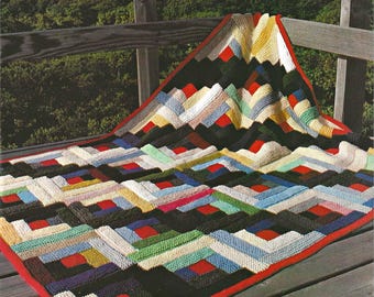 RETIREMENT‑SALE*** Log Cabin Knit Blanket Pattern • Patchwork Stash‑Buster • Vintage PDF