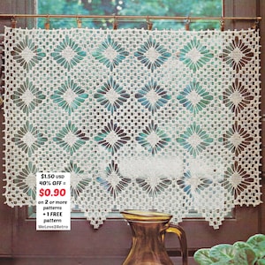 RETIREMENT-SALE***  Crochet Curtain Pattern Lace Valance - Boho Window Design, Cafe Home Decor