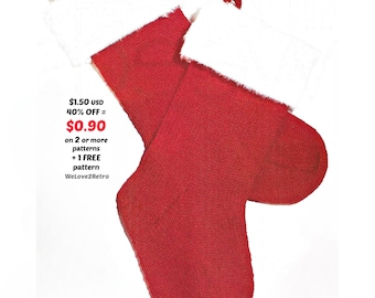 Retro Knit Christmas Stocking Pattern PDF – Holiday Mantel Decor