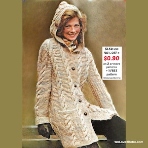 LIQUIDACIÓN POR DESPEDIDA*** Patrón de abrigo de punto con capucha - Cárdigan largo de lana estilo boho grueso, chaqueta vintage con trenzas (PDF)