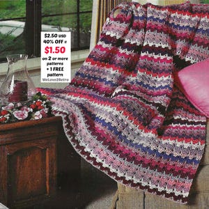 Jeté au crochet • Rebuts de fil afghan - Couverture pour ranger ses affaires, design vintage confortable (PDF)