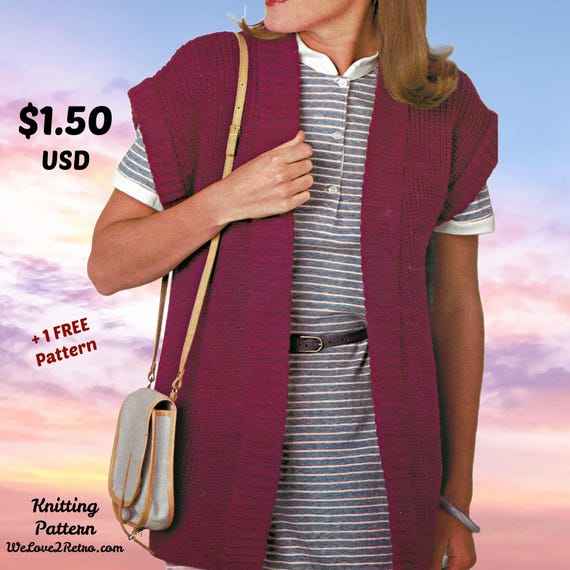 Vest Knitting Pattern PDF – Easy Vintage Knit Waistcoat, Chunky