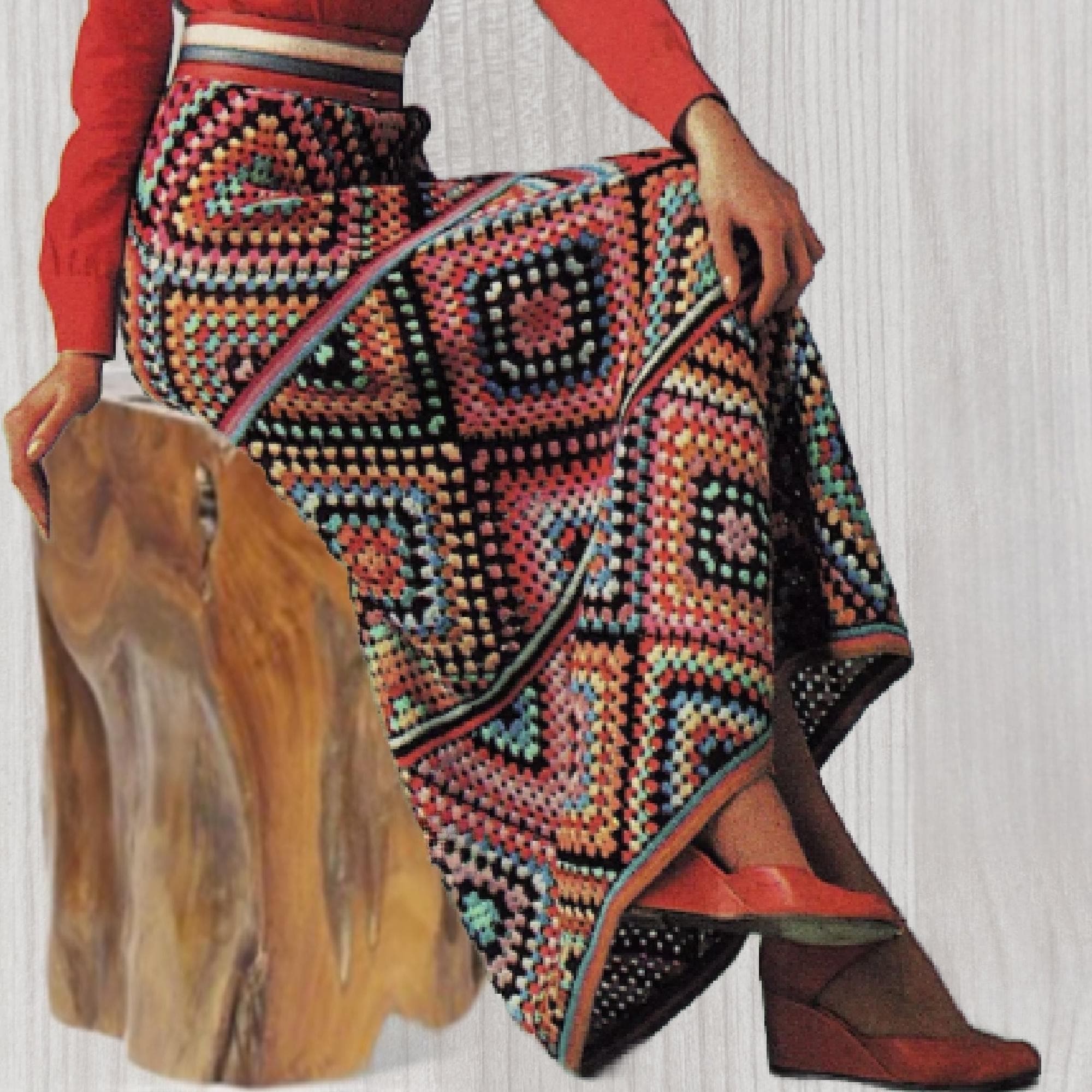 Granny Square Skirt Crochet Pattern - Boho Maxi Skirt Handmade PDF