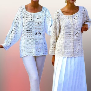 Boho Top Crochet Pattern - Crochet Granny Square Look Tunic, Summer Festival Women PDF