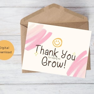 Kaart voor ergotherapeut, bedankt voor het helpen groeien, digitale download, ergotherapie, print thuis, blanco binnenin