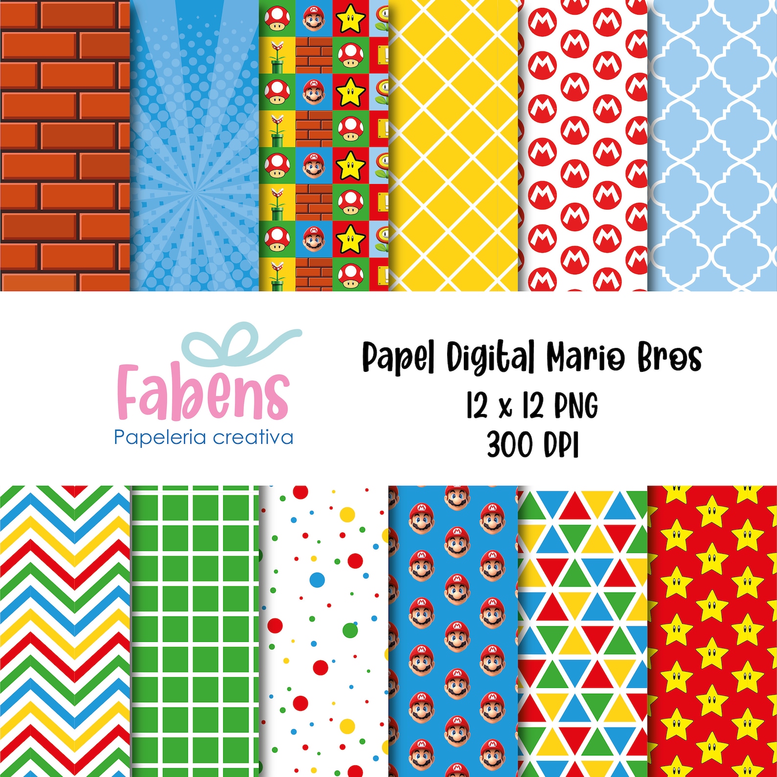 Super Mario Bros / Digital Paper / 12 Pattern High Quality / Background