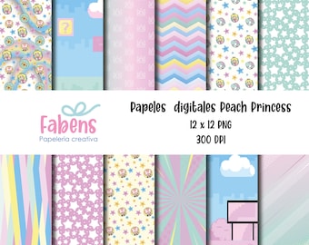 Super Mario Bros / Digital Paper / 12 pattern high quality / Background / Peach Princess Pattern PNG / Princess Peach