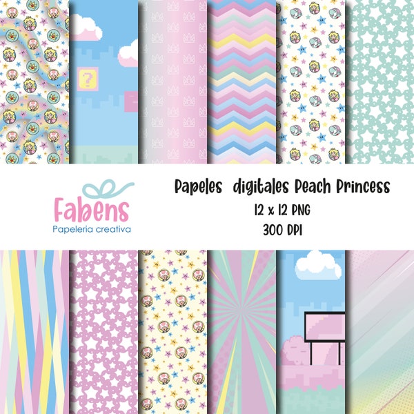 Super Mario Bros / Digital Paper / 12 pattern high quality / Background / Peach Princess Pattern PNG / Princess Peach