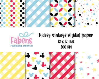 Mickey Raton Digital Paper / Mickey Vintage / Papel Digital Vintage / PNG / Scrapbooking / Instant Download