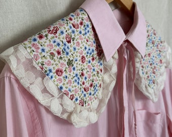 Pink Floral Cotton Ruffle Collar, Oversized Collar, Detachable Peter Pan Collar, Detachable Collar, Gift, Dress Accessory