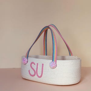 Personalisierter Baby Korb mit Namen - Neugeborenen Geschenk - Windel Caddy - Kinderzimmer Aufbewahrung - Handgemachter Erinnerungskorb - Benutzerdefinierter Name