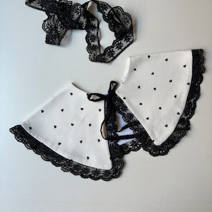 Cotton Detachable Collar, Black Heart Patterned Peter Pan Collar, Large Ruffle collar for Dress and Shirt, Elegant Collar, Gift for Wife