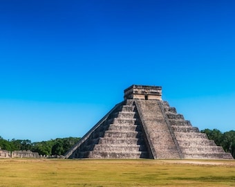 Chichen Itza Print: Temple of Kukulcán & Warriors, Mexico