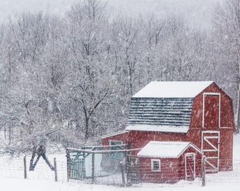 Natural Landscape / Red Barn in a Winter Wonderland