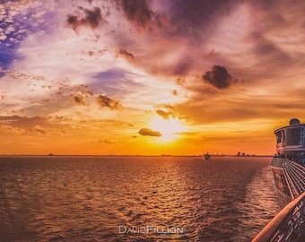 Travel / Cruise Ship / Sunset over the Atlantic Ocean - Photography Print / Wall Art