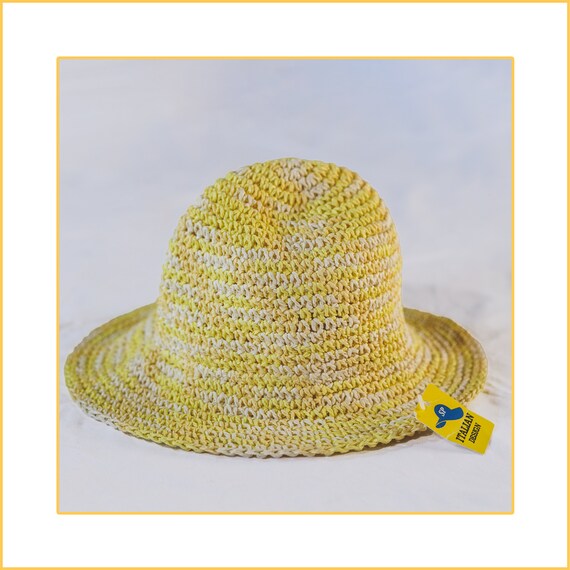 80s/90s Crochet Yellow Bucket Hat / Summer Hat Italia… - Gem