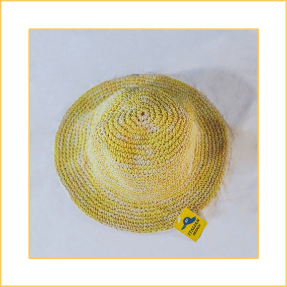 80s/90s Crochet Yellow Bucket Hat / Summer Hat Italia… - Gem
