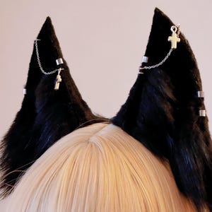 Kitsune Goth Black Headband Ears Fox |  Cosplay Furry Piercing Cat