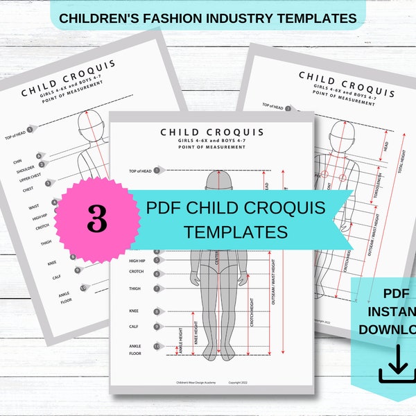 Child Croquis Templates 3 Pack-Start Creating Children's Fashion Flats with these professional design templates