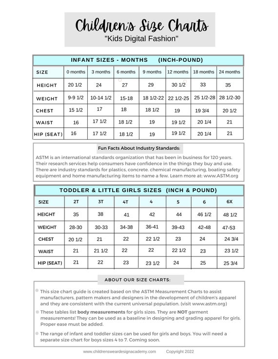 Children's Size Charts: Industry Size Chart, Grade Rules and Measurements for Fashion Designers, ASTM Approved Garment Specs. - Etsy Israel Children's Size Charts: Industry Size Chart, Grade Rules and Measurements for Fashion Designers, ASTM Approved Garment Specs. - Etsy Israel