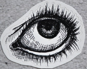 Creepy eye vinyl sticker, eyeball gothic decor, all seeing eye, Durable black and white laptop stickers, Waterproof, Punk psychodelic