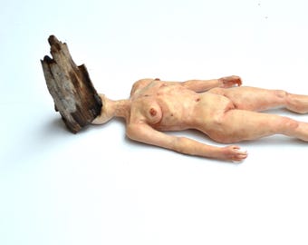 What remains 2, One of a kind miniature sculpture, surrealistic art, female figure, dark bizarre statue, contemporary, modern sculpture