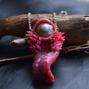 Creepy and macabre eyeball tongue pendant, Wearable bizarre artwork, Quirky odd necklace, oddities curiosities, Wacky jewelry, Weird strange