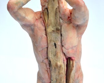 Tree me sculpture, Realistic tiny sculpture, Contemporary art piece for collection, hyperrealism, Surreal figure, conceptual artwork