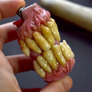 Handmade toothy monster lighter sleeve cover, Dark aesthetic accessory, Horror oddiity, Handmade and unique sculpture, Human teeth