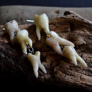 Gothic teeth earrings, Dangling human tooth, Handmade molars, Oddities curiosities, Goth creepy jewellery, dark aesthetic, Plastic teeth