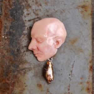 Man face brooch, Unusual pin, Quirky gift, Odd jewellery, Realistic sculpture, Gothic pin, Weird stuff, Statement jewelry, Bizarre
