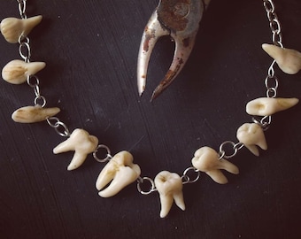 Gothic teeth necklace, Human tooth on silver chain, Handmade molars, Oddities curiosities, Goth creepy jewellery, dark aesthetic