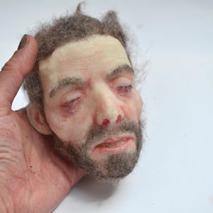Hyperrealistic Bearded Man Head Sculpture: Silicone Art, 4&quot;
